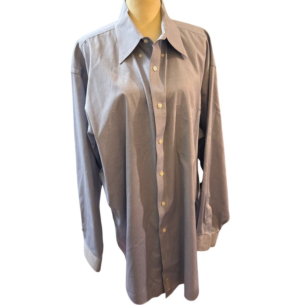 ENRO Perfect Pinpoint Dress Shirt, Light Blue, 100% Cotton, 18 35/36 Tall
